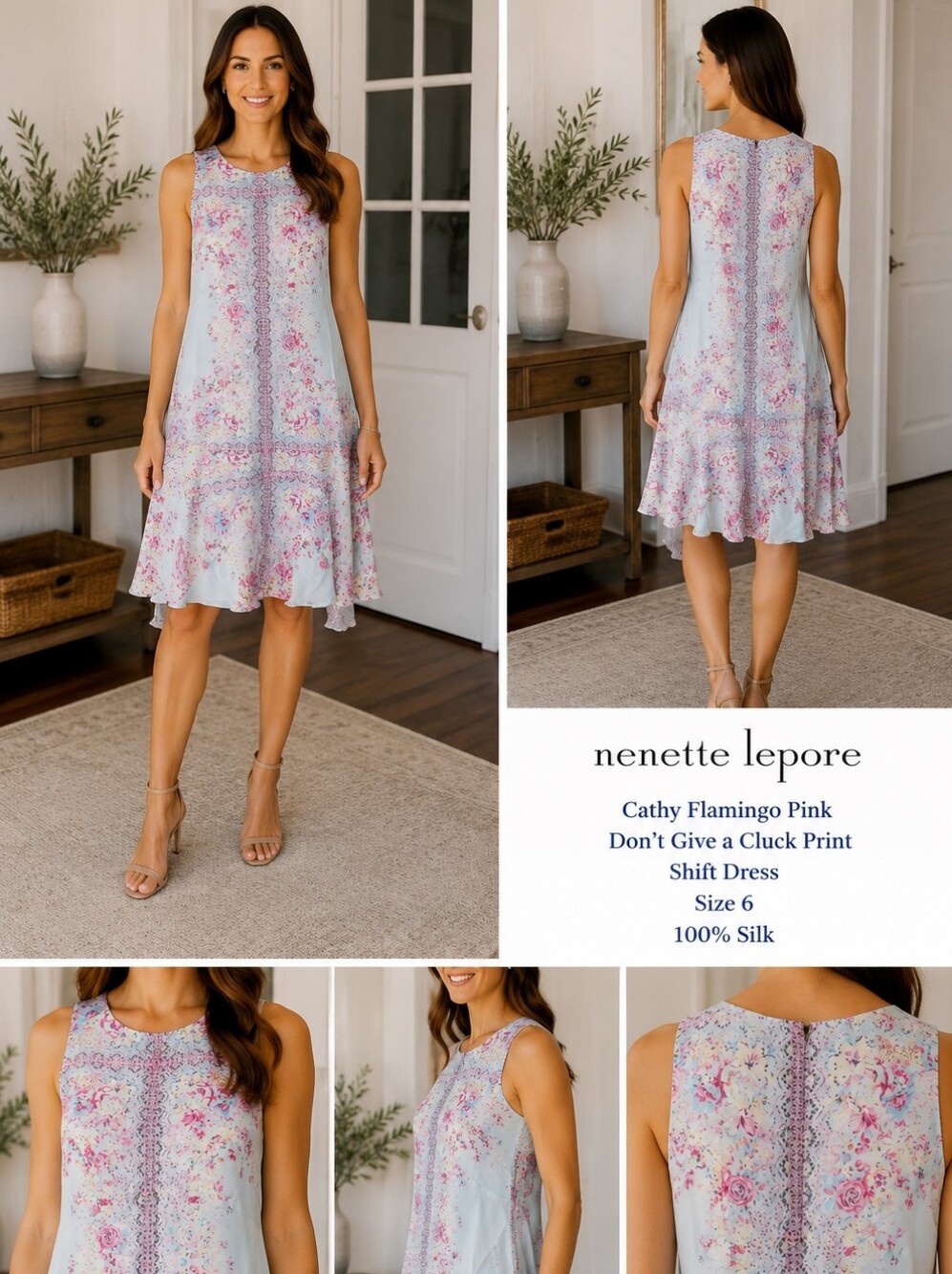 Nanette Lepore 100% Silk Floral Sleeveless A-line - Pastel Pink & Blue
